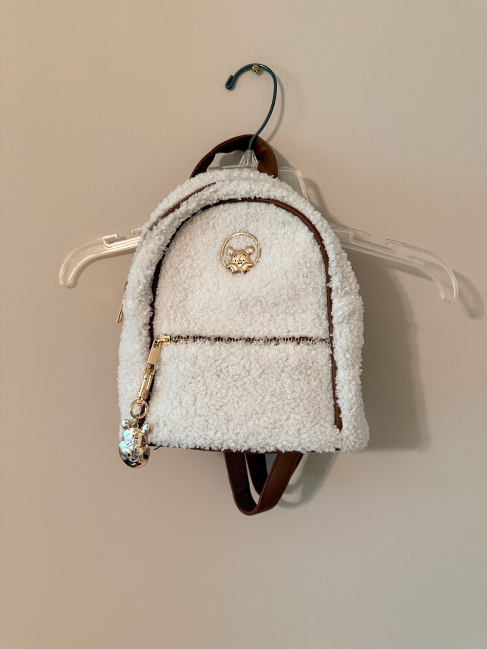 Disney Cream Sherpa Mini Backpack with Brown Trim and Gold Hardware - Picture 2 of 15